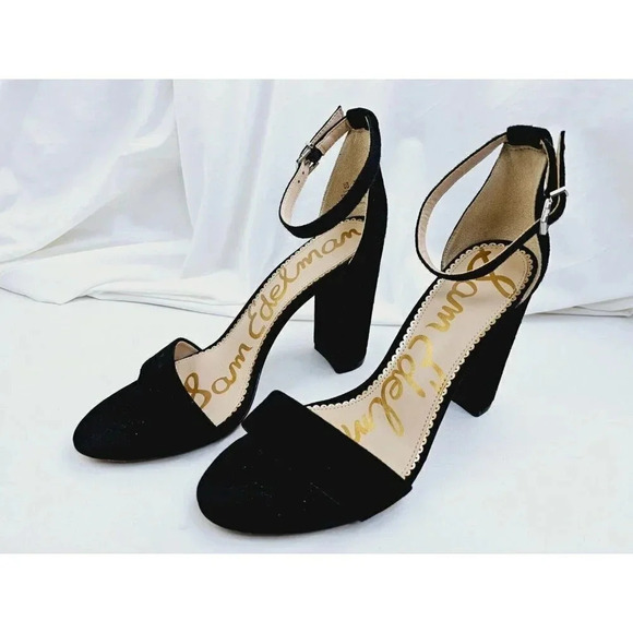 Sam Edelman Size 9M Women's "Yaro" Black Suede Open Toe Ankle Strap Block Heels - Picture 14 of 16